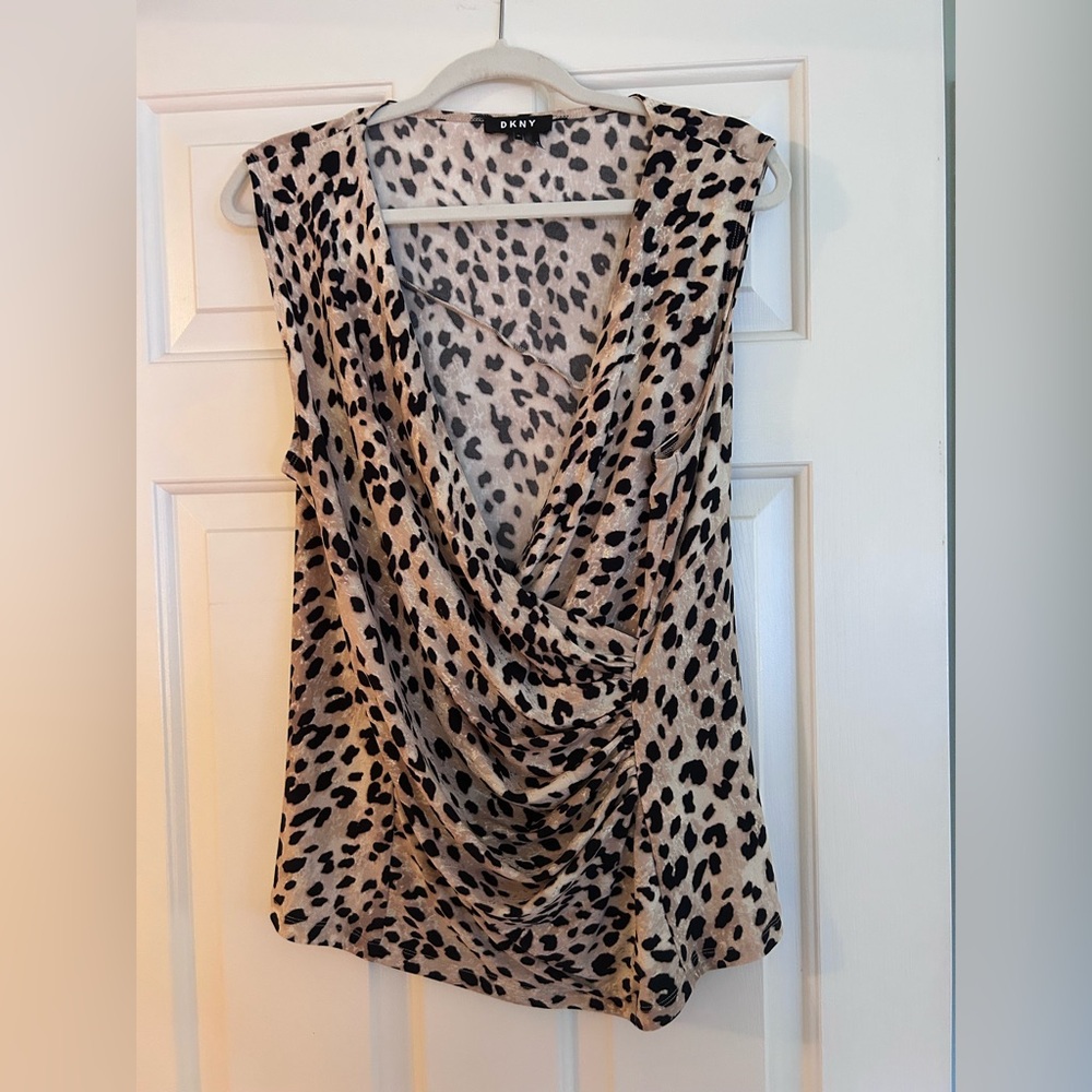 NWOT DKNY Animal Print Sleeveless Drape Neck Blouse Sz. XL